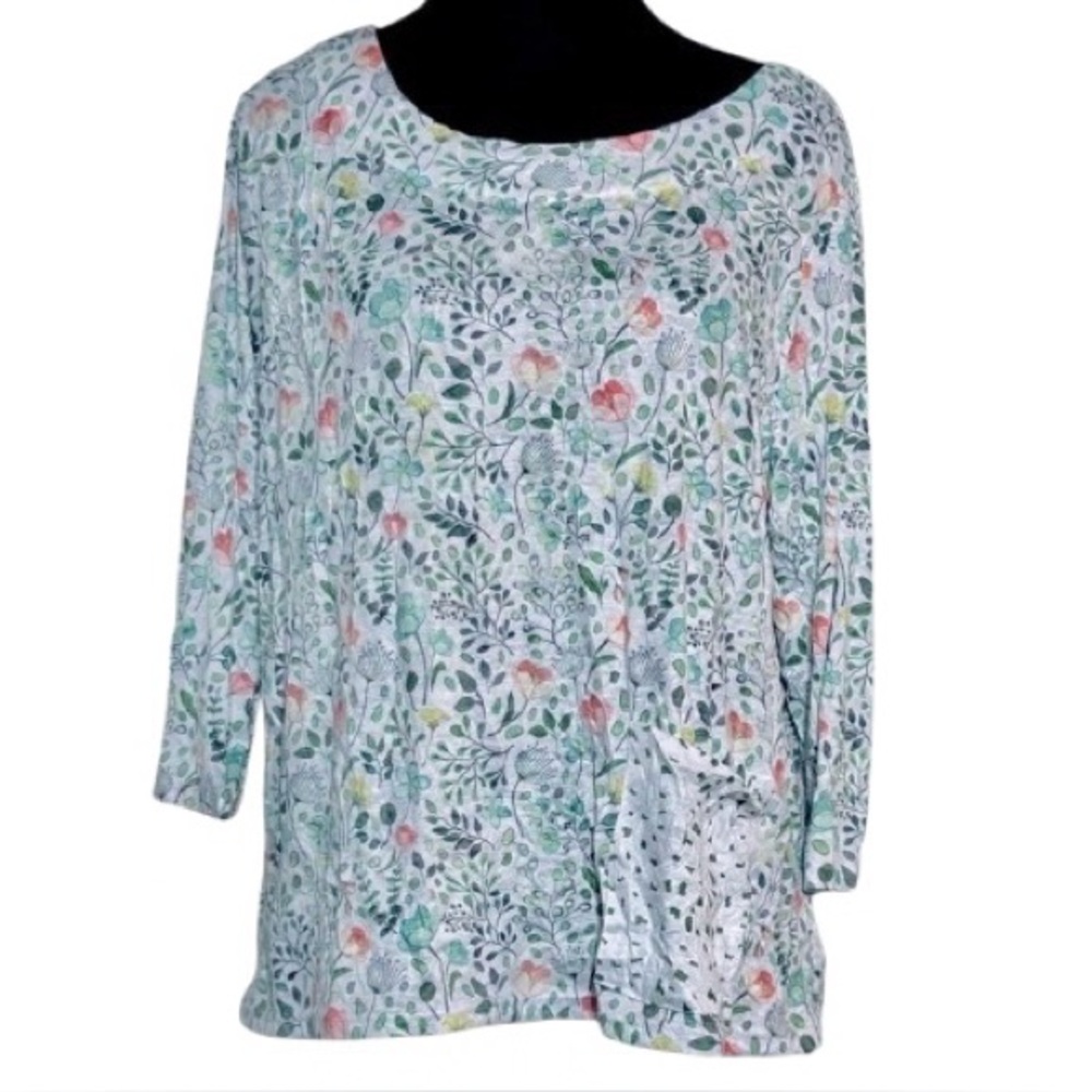Floral Tunic Pocket SHANA Small S/P Boho Top Shirt Blouse Cottage Designer Aqua